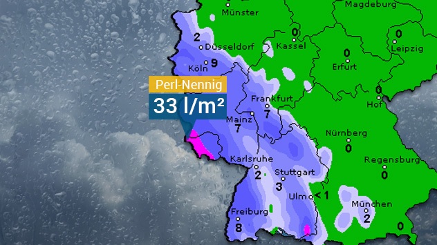 Karte mit Regenmengen der vergangenen 24 Stunden