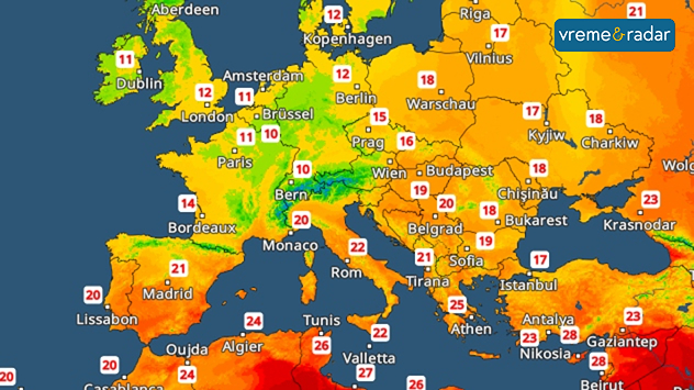 Maksimalna temperatura u Evropi