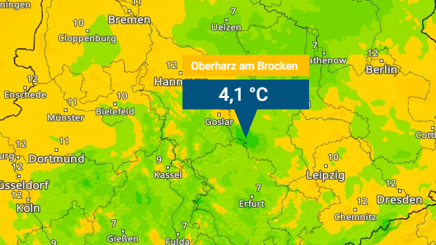 TemperaturRadar von Montagmorgen