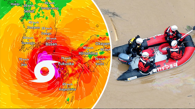 Taifun im WindRadar und Überschwemmungen