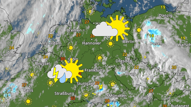 WetterRadar mit Wetterunterschieden am Montagnachmittag
