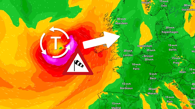 WindRadar-Vorhersage: Sturmtief zieht auf Großbrittanien.