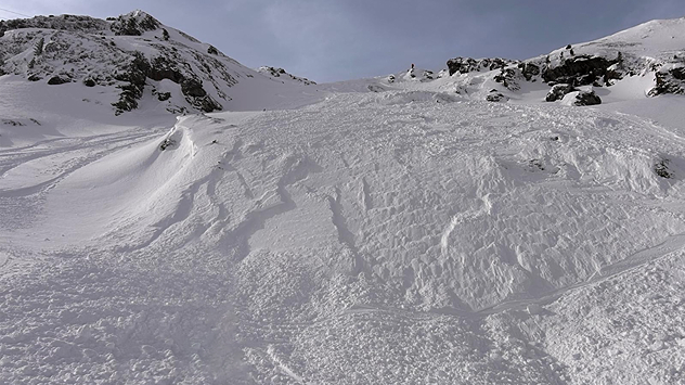 La photo montre une avalanche qui s'est produite dans les montagnes.