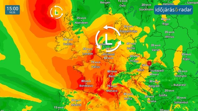 A SzélRadar előrejelzése csütörtökre sok helyen viharos széllökéseket időt jelez.