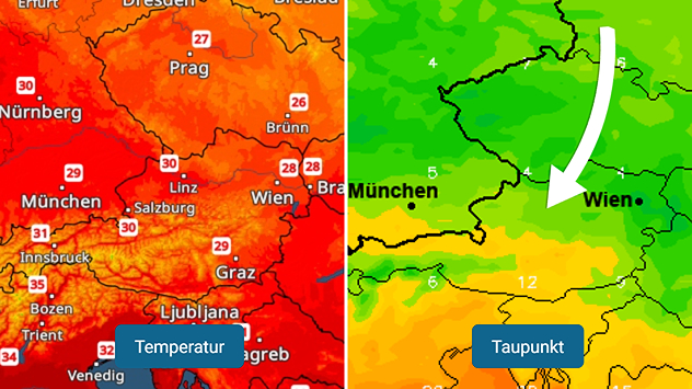 Temperatur und Taupunkt in Österreich