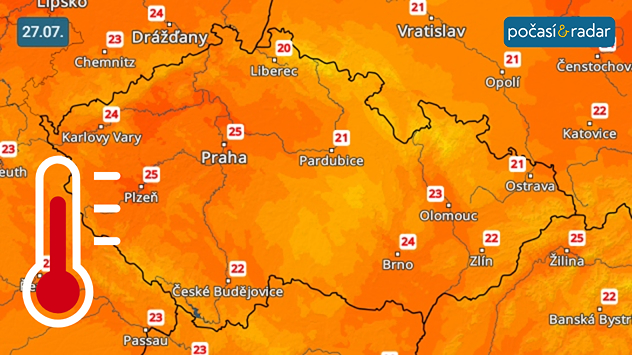 Teplotní radar: V neděli naměříme většinou maximálně 20 až 25 °C.