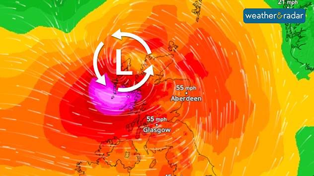 Wind map showing hurricane-level gusts from Storm Floris in western Scotland.