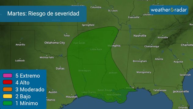 La posibilidad de tiempo severo el martes se extiende desde el sureste de Texas hasta Louisiana.