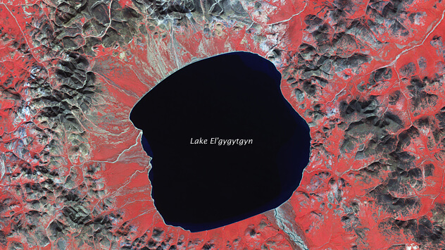 Satellitenbild des Elgygytgyn-Sees im Nordosten Sibiriens