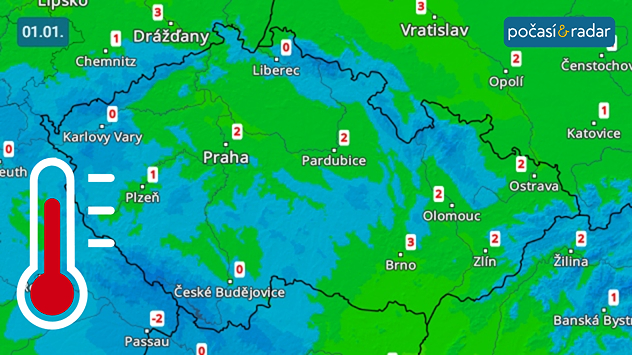 Předpověď maximálních teplot v Česku na čtvrtek 1. ledna: Nejvyšší denní teploty se budou v nejbližších dnech pohybovat nejčastěji kolem nuly, v nížinách se bude častěji oteplovat i slabě nad nulu.