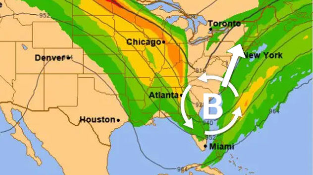 Baja presión se despenderá de la corriente en chorro y traerá fuertes lluvias y vientos para el Noreste. 