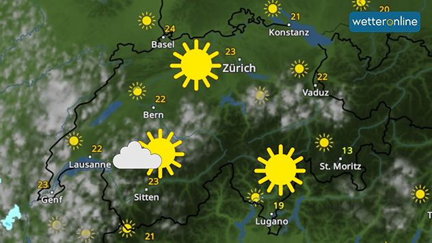 WetterRadar für die Schweiz zeigt meist sonniges Wetter