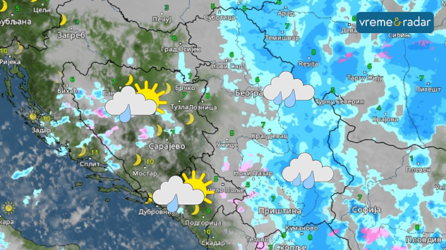 Oblaci i padavine u ponedeljak