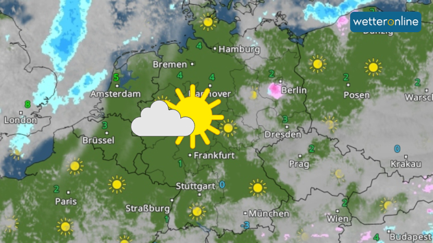 Im WetterRadar ist zusehen, das am Samstag vor allem über den westlichen Landesteilen die Sonne scheint. Im Südosten und Osten halten sich dagegen Wolken. Insgesamt ist es mit -2 bis 5 Grad sehr kalt. 
