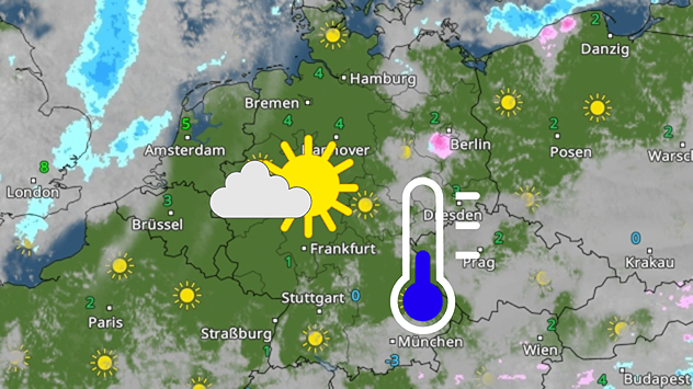 Im WetterRadar ist zusehen, das am Samstag vor allem über den westlichen Landesteilen die Sonne scheint. Im Südosten und Osten halten sich dagegen Wolken. Insgesamt ist es mit -2 bis 5 Grad sehr kalt.
