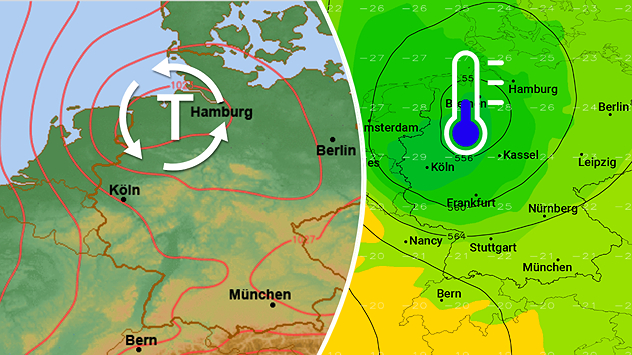 Tief NELLY in Boden- und Höhenwetterkarte
