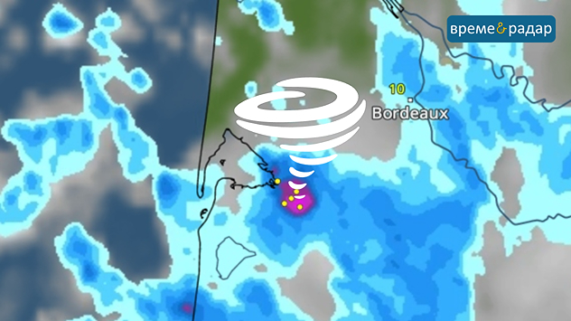 Метеокартата показва позицията на бурята и торнадото над Франция