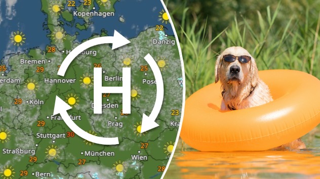 Hoch KAI bringt im ganzen Land Badewetter. Das WetterRadar (links) zeigt nur harmlose Quellwolken.