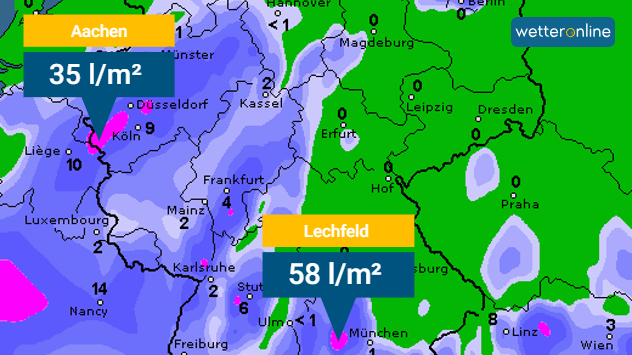 Karte der 12-stündigen Regenmengen