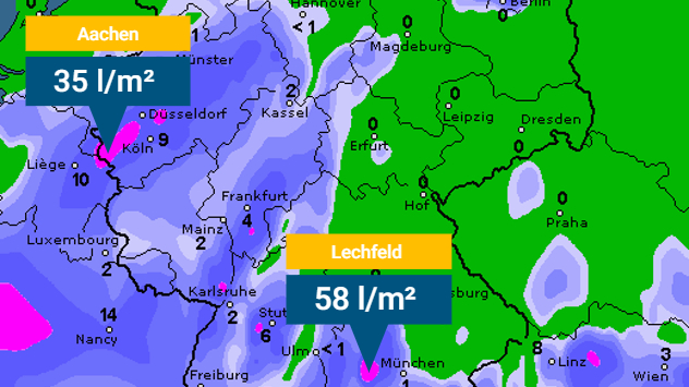 Karte der 12-stündigen Regenmengen