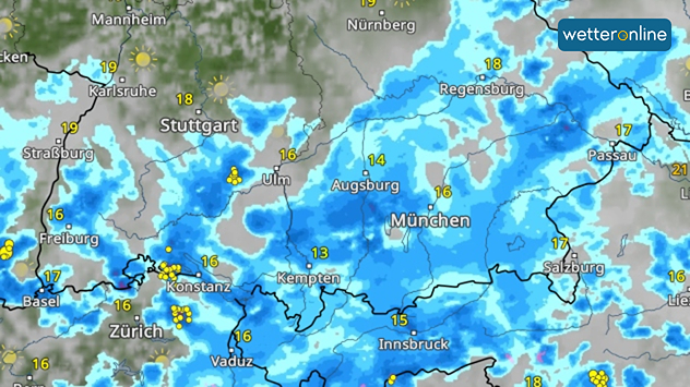 WetterRadar mit Regen im Süden