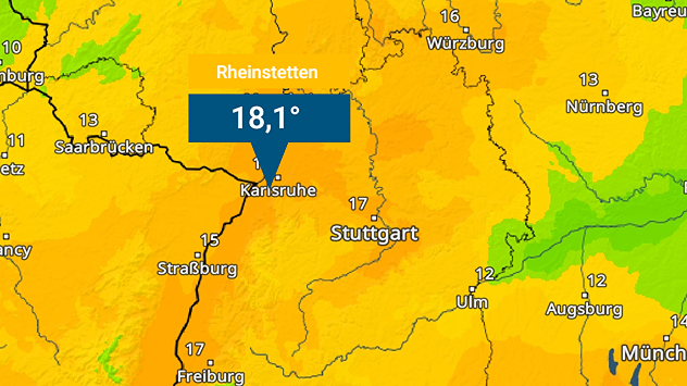 TemperaturRadar zeigt bis knapp 19 Grad in Baden-Württenberg - Rheinstetten 18,1 Grad