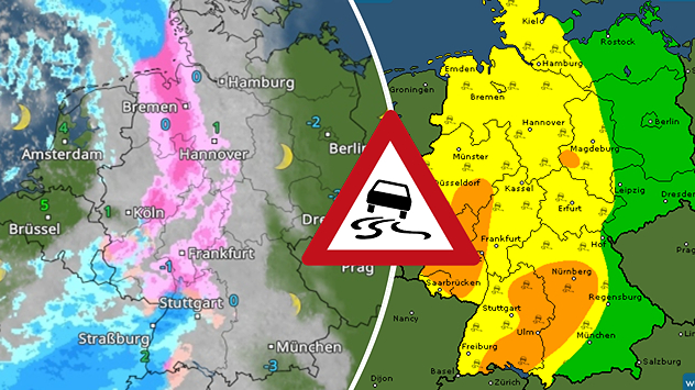 WetterRadar und Warnkarte für Sonntag
