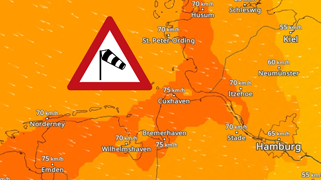 WindRadar zeigt für Sonntag kräftige Böen im Norden
