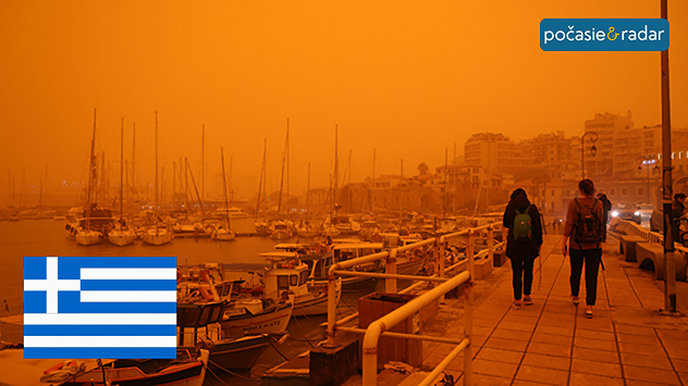 Prístav na Kréte s červenohnedou zamračenou oblohou