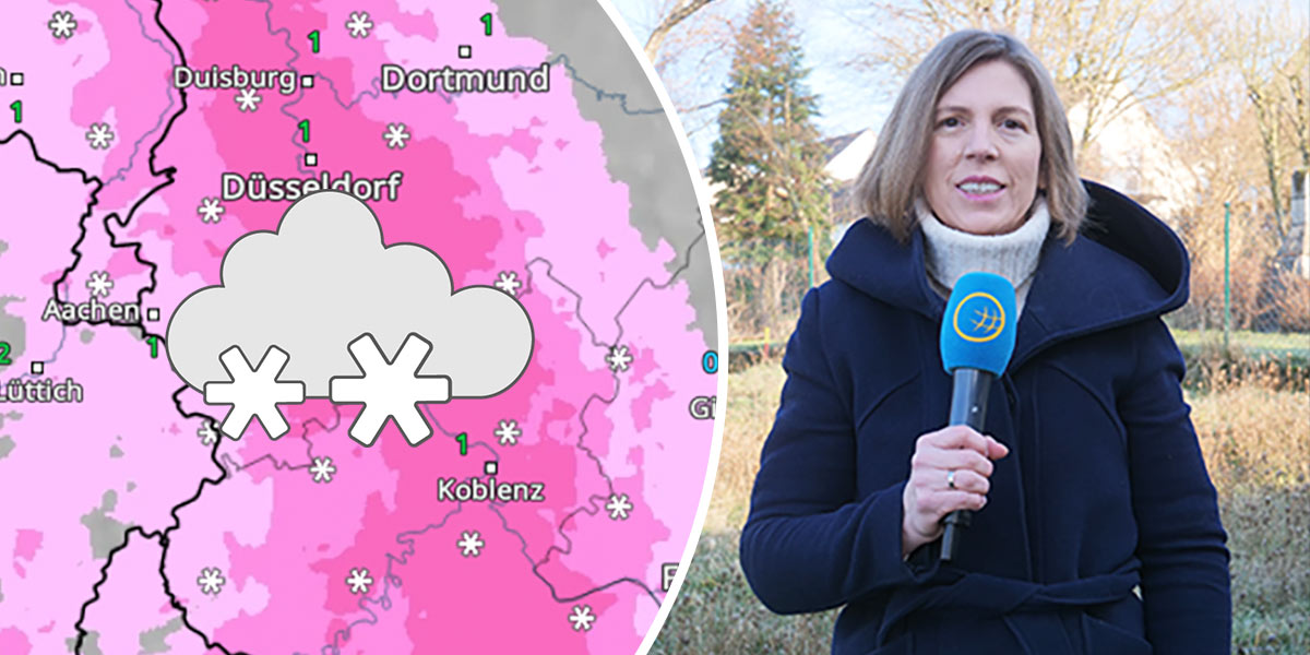 Links das WetterRadar mit Schneefällen, rechts eine Meteorologin