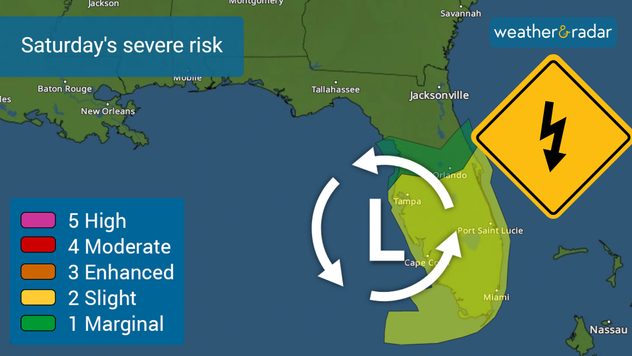 The greatest risk will be the possible development of tornadoes over central Florida on Saturday night and early Sunday morning.