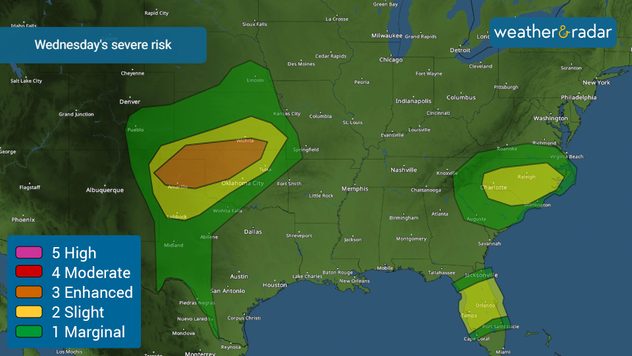 Wednesday's severe risk includes over one million people at an enhanced risk. 