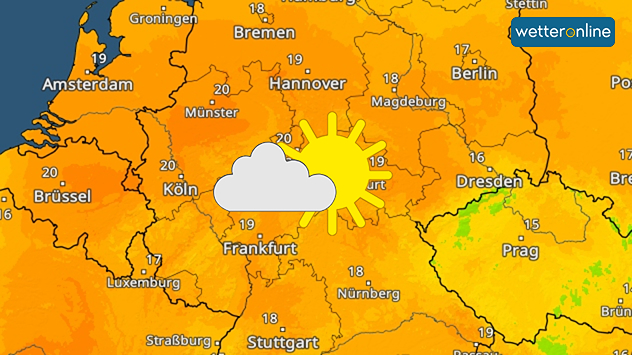 TemperaturRadar für Samstag mit freundlichem Wettersymbol