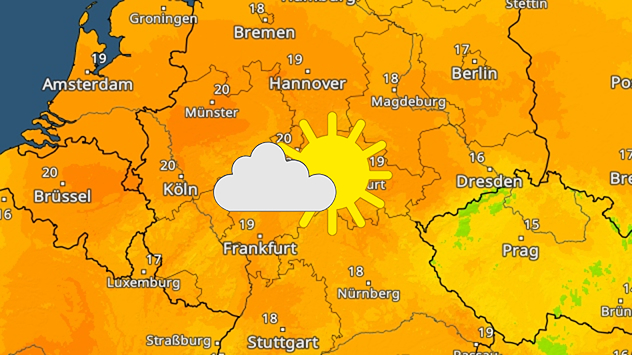 TemperaturRadar für Samstag mit freundlichem Wettersymbol