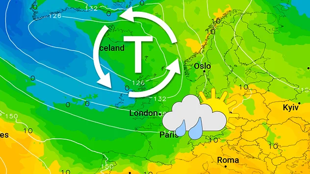 Wetterkarte zeigt Tief über Großbritannien und Island