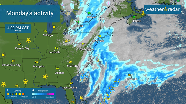 Monday rain activity on the WeatherRadar.