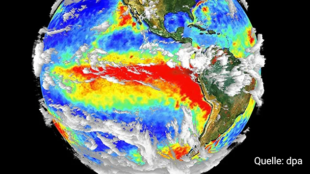 Lors d'un épisode El Niño, les températures de la mer augmentent dans la partie équatoriale du Pacifique, ce qui modifie les conditions météorologiques dominantes.