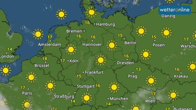 WetterRadar für Samstagnachmittag: Kaum ein Wölkchen trübt den Himmel.