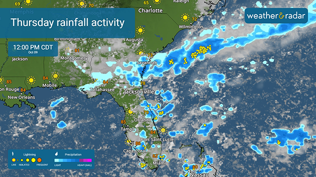 Thursday rainfall activity in the Southeast