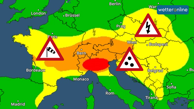 Für weite Teile West- und Mitteleuropas gelten heute Unwetterwarnungen.