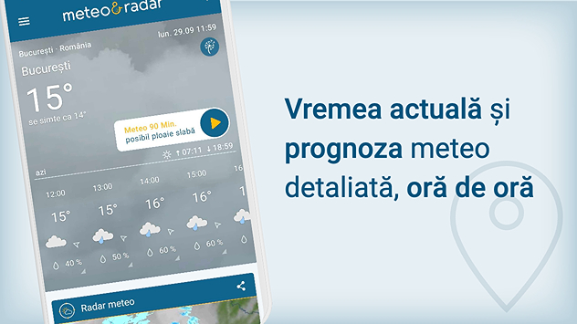 Vremea actuală și prognoza meteo detaliată pentru următoarele ore, oră de oră, în aplicația Meteo & Radar