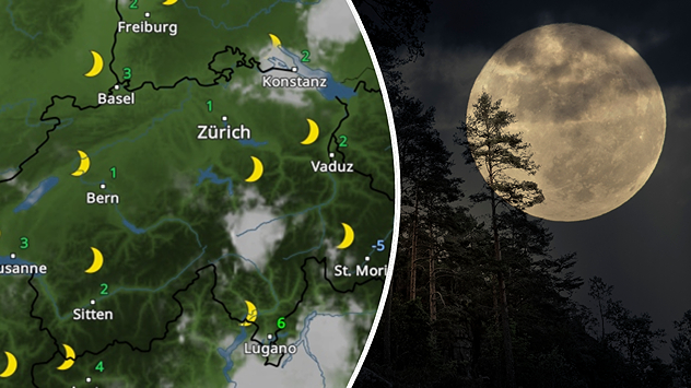 WetterRadar zeigt klaren Nachthimmel. Daneben gibt es ein Vollmondbild.