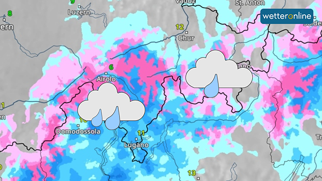 WetterRadar für die Südschweiz zeigt verbreiteten Regen.