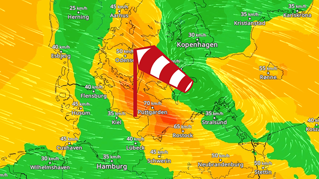 WindRadar-Vorhersage für Montagabend.