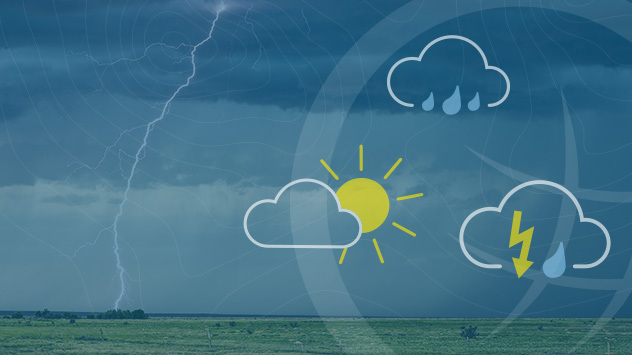 A Meteorológiai Világnaphoz készült grafika időjárási szimbólumokkal.