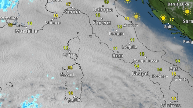 Eigenartige Wolkenstruktur über Italien im WetterRadar