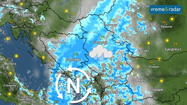 Oblaci i kiša u nedelju