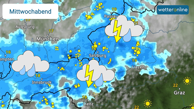 Wetterkarte von Österreich mit Wettersymbolen