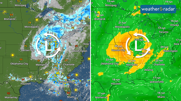 The low pressure can be seen on both the WeatherRadar and WindRadar.