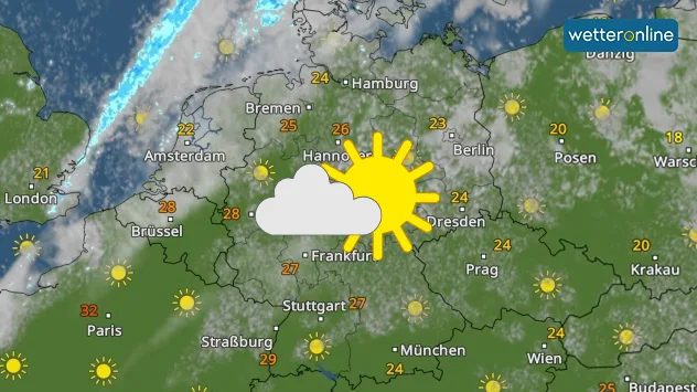 WetterRadar: Bei spätsommerlichen 24 bis 30 Grad spielt heute nochmal fast überall die Sonne mit. Nur im Norden ist es nicht ganz so freundlich.